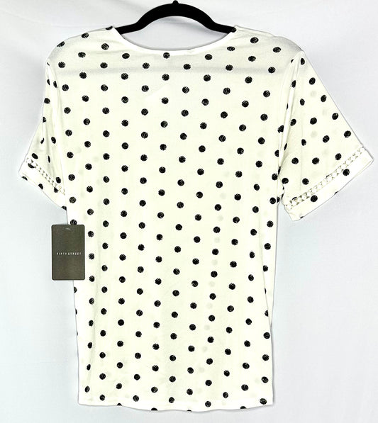 White Black Polka Dots V-neck NWT